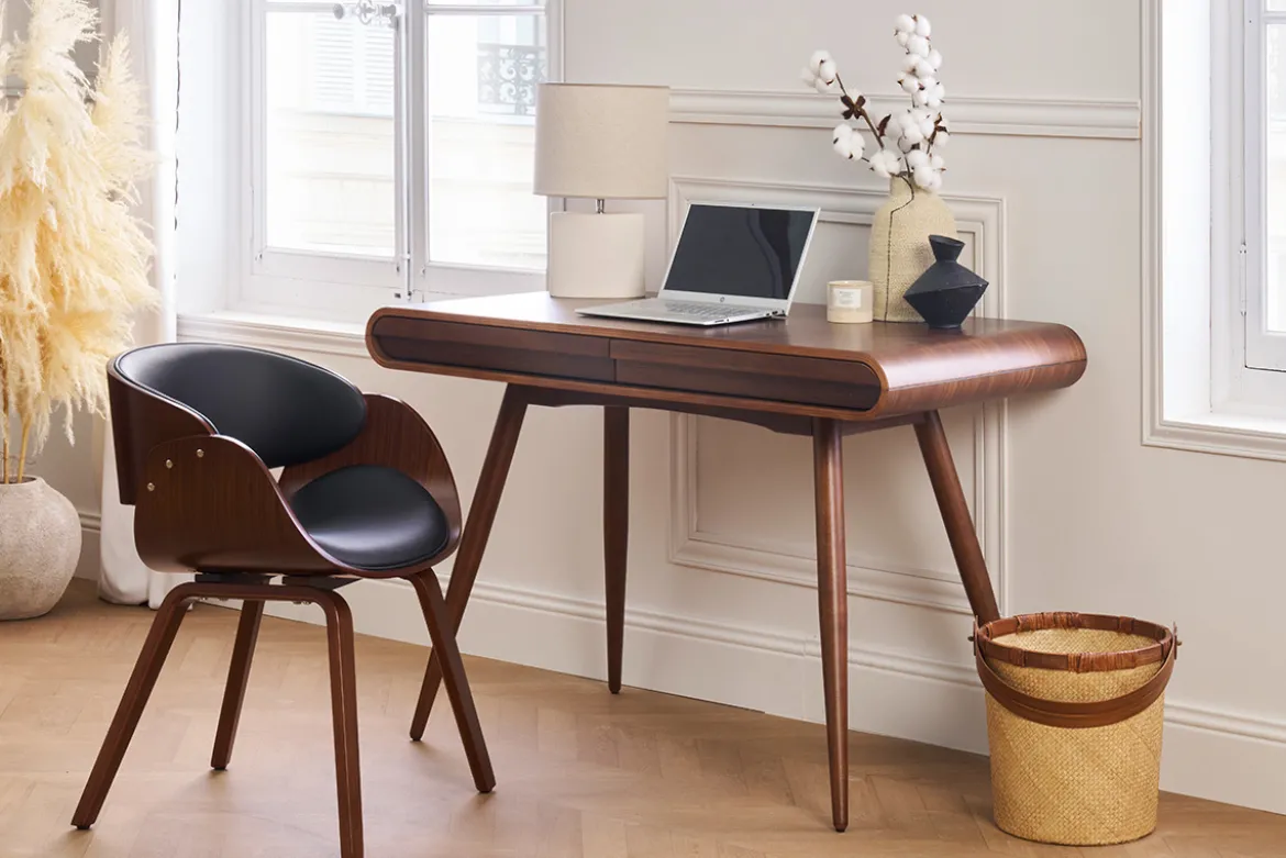 Chaise design noir et bois foncé noyer BENT