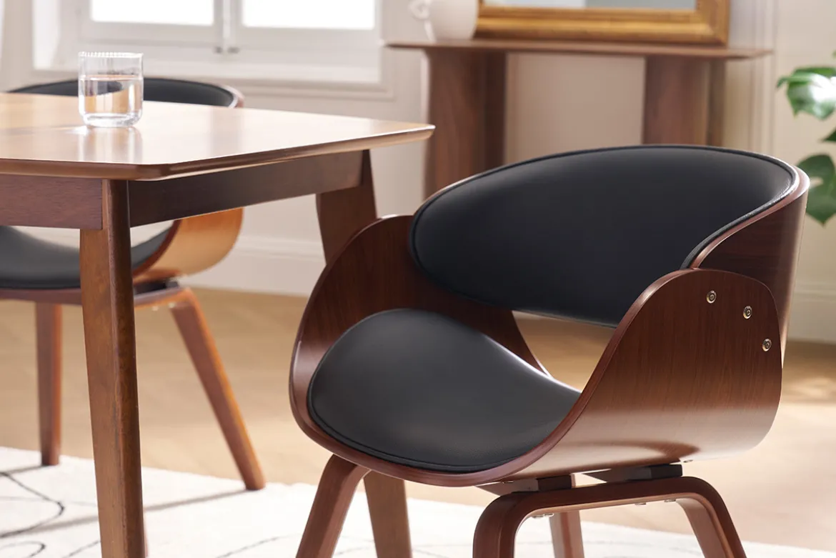 Chaise design noir et bois foncé noyer BENT