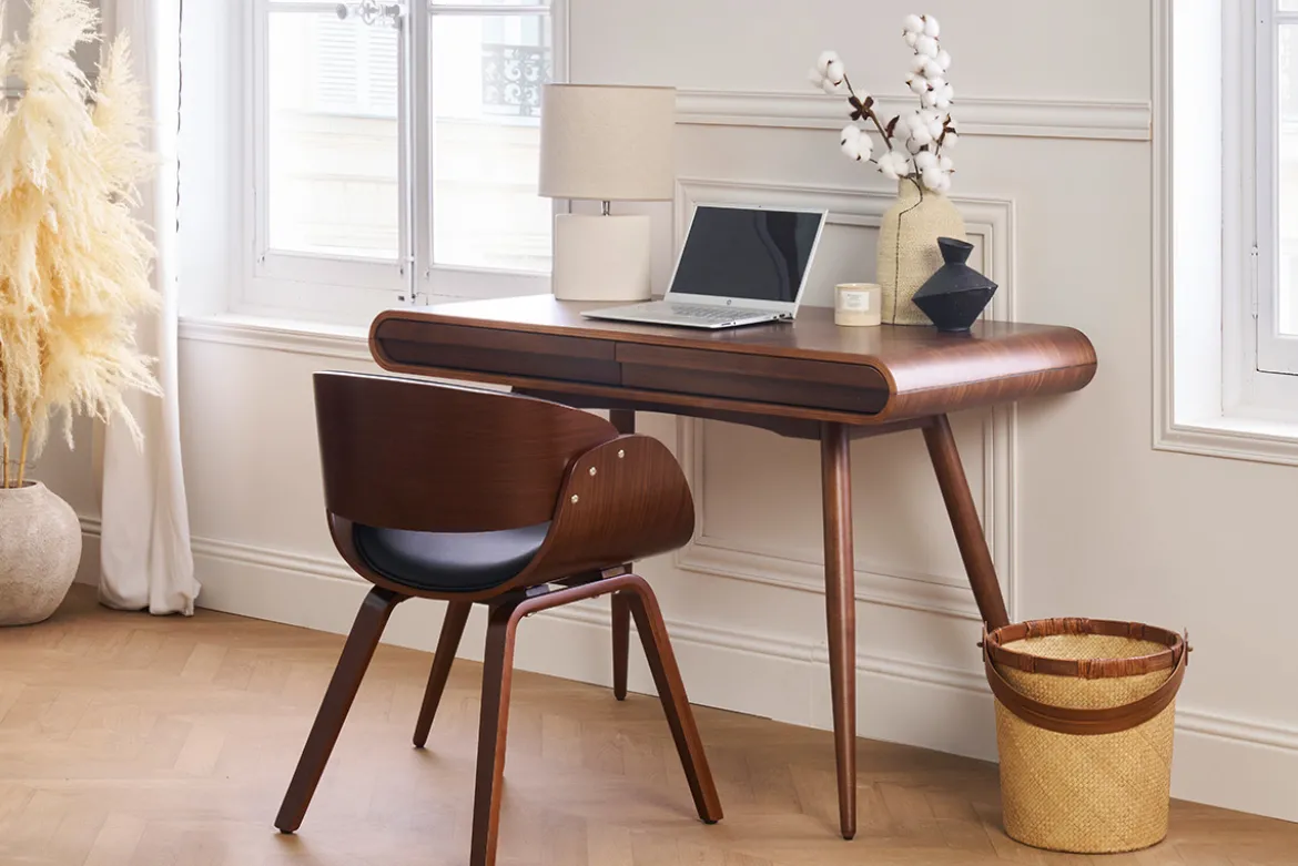 Chaise design noir et bois foncé noyer BENT