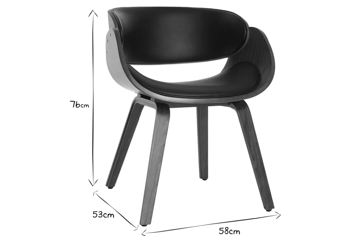 Chaise design noir et bois foncé noyer BENT