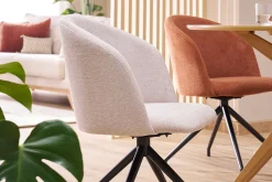 Chaise design pivotante 360° en tissu effet velours texturé beige et métal noir VANITY