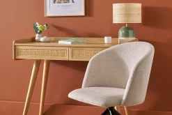 Chaise design pivotante 360° en tissu effet velours texturé beige et métal noir VANITY