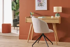 Chaise design pivotante 360° en tissu effet velours texturé beige et métal noir VANITY