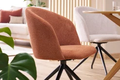 Chaise design pivotante 360° en tissu effet velours texturé terre brulée et métal noir VANITY