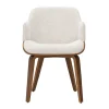 Chaise en tissu chenille beige et bois foncé EARL