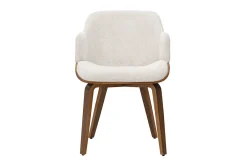 Chaise en tissu chenille beige et bois foncé EARL