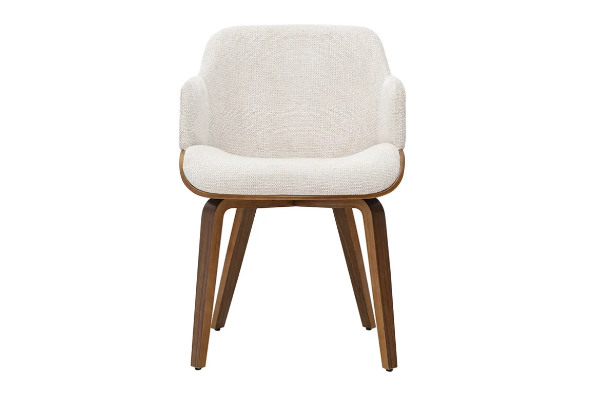 Chaise en tissu chenille beige et bois foncé EARL