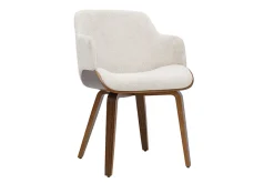 Chaise en tissu chenille beige et bois foncé EARL