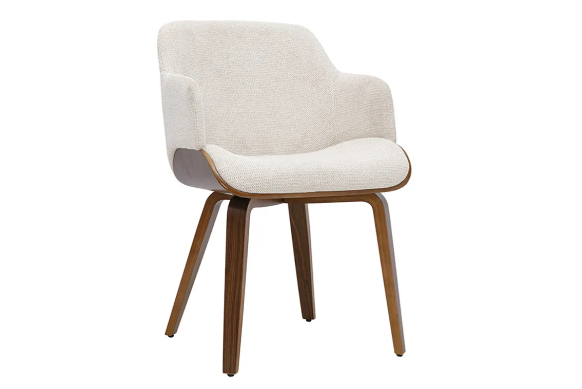 Chaise en tissu chenille beige et bois foncé EARL
