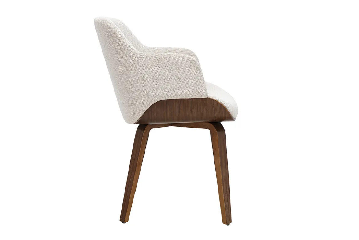Chaise en tissu chenille beige et bois foncé EARL