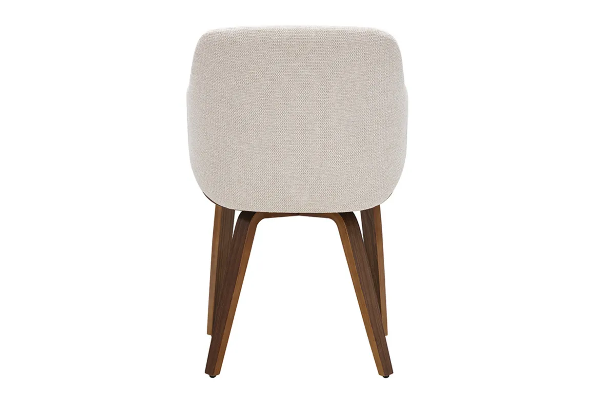 Chaise en tissu chenille beige et bois foncé EARL