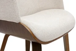 Chaise en tissu chenille beige et bois foncé EARL