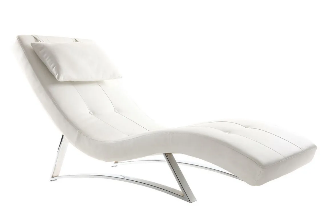 Chaise longue design blanc et acier chromé BARTY