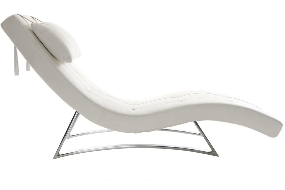 Chaise longue design blanc et acier chromé BARTY