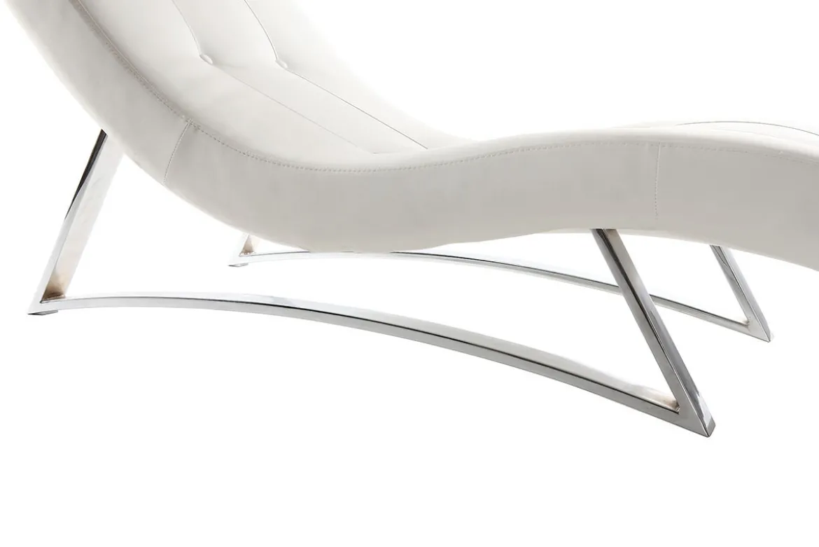 Chaise longue design blanc et acier chromé BARTY