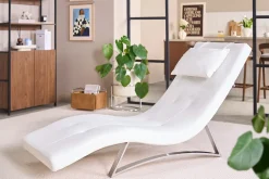 Chaise longue design blanc et acier chromé BARTY