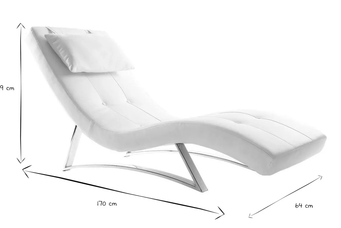 Chaise longue design blanc et acier chromé BARTY