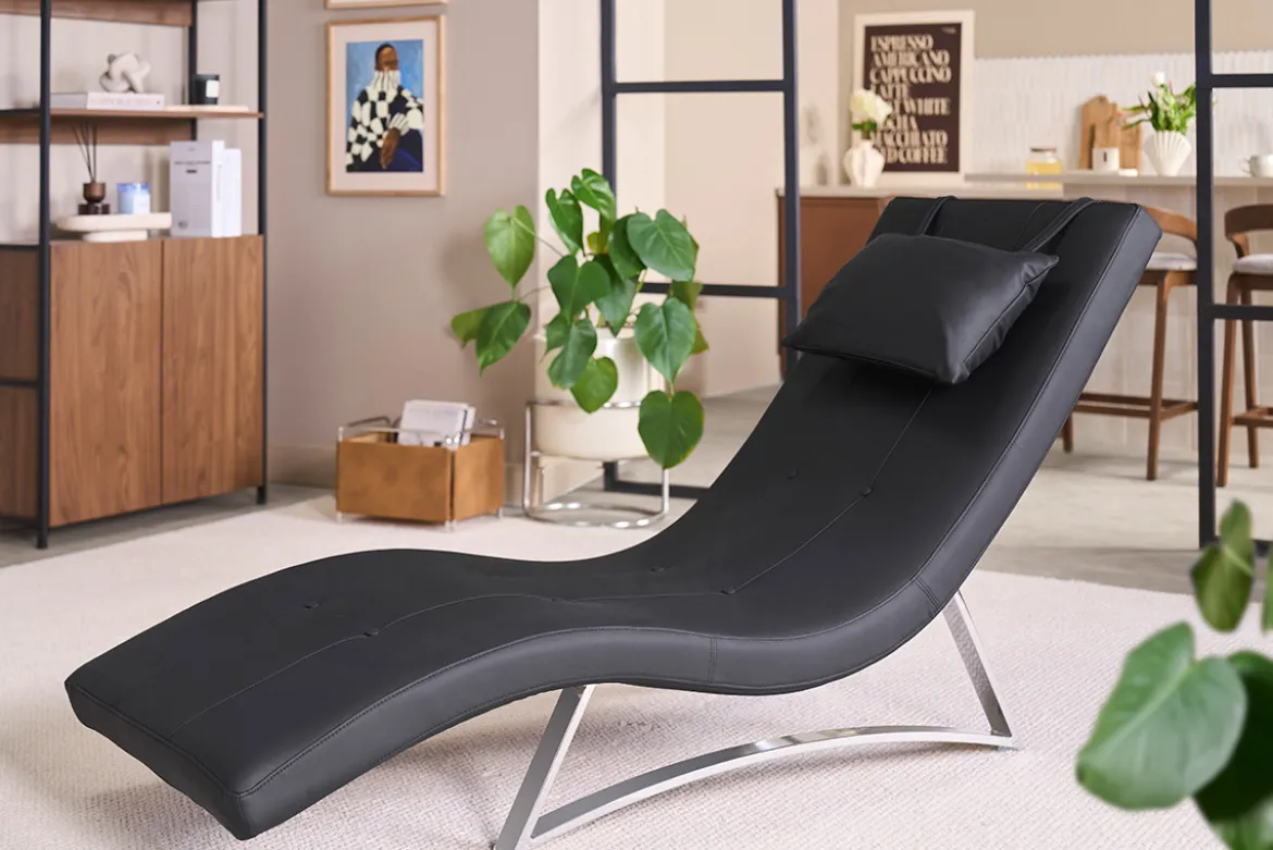 Chaise longue design noir et acier chromé BARTY