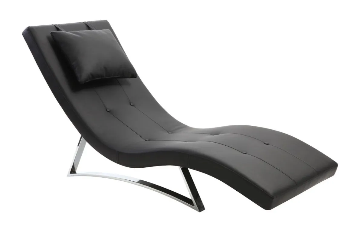Chaise longue design noir et acier chromé BARTY