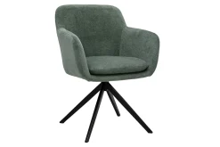 Chaise pivotante 360° en tissu chenille vert kaki et métal noir AMIKA