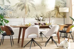 Chaise pivotante 360° en tissu effet velours texturé beige et métal noir COSETTE