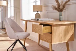 Chaise pivotante 360° en tissu effet velours texturé beige et métal noir COSETTE