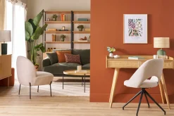 Chaise pivotante 360° en tissu effet velours texturé beige et métal noir COSETTE