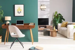 Chaise pivotante 360° en tissu effet velours texturé beige et métal noir COSETTE