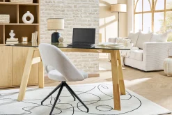 Chaise pivotante 360° en tissu effet velours texturé beige et métal noir COSETTE