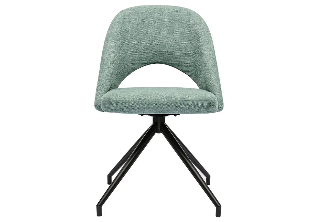 Chaise pivotante 360° en tissu effet velours texturé vert céladon et métal noir COSETTE