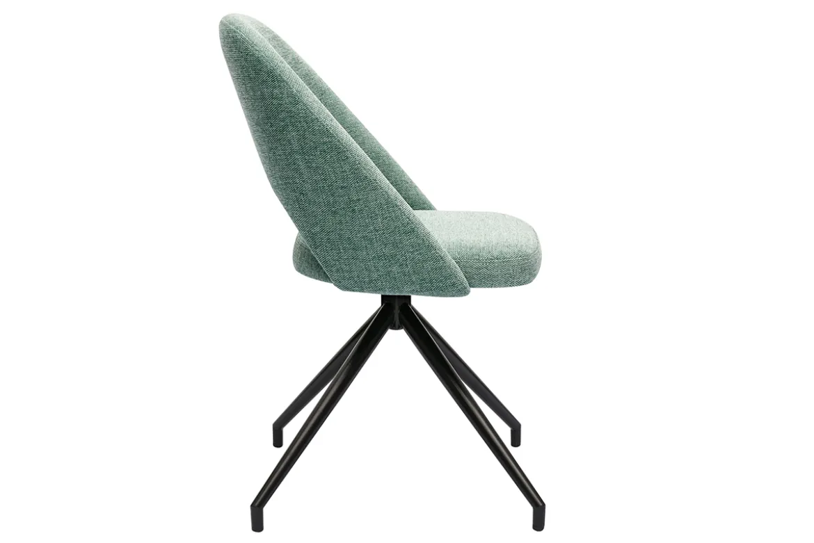 Chaise pivotante 360° en tissu effet velours texturé vert céladon et métal noir COSETTE