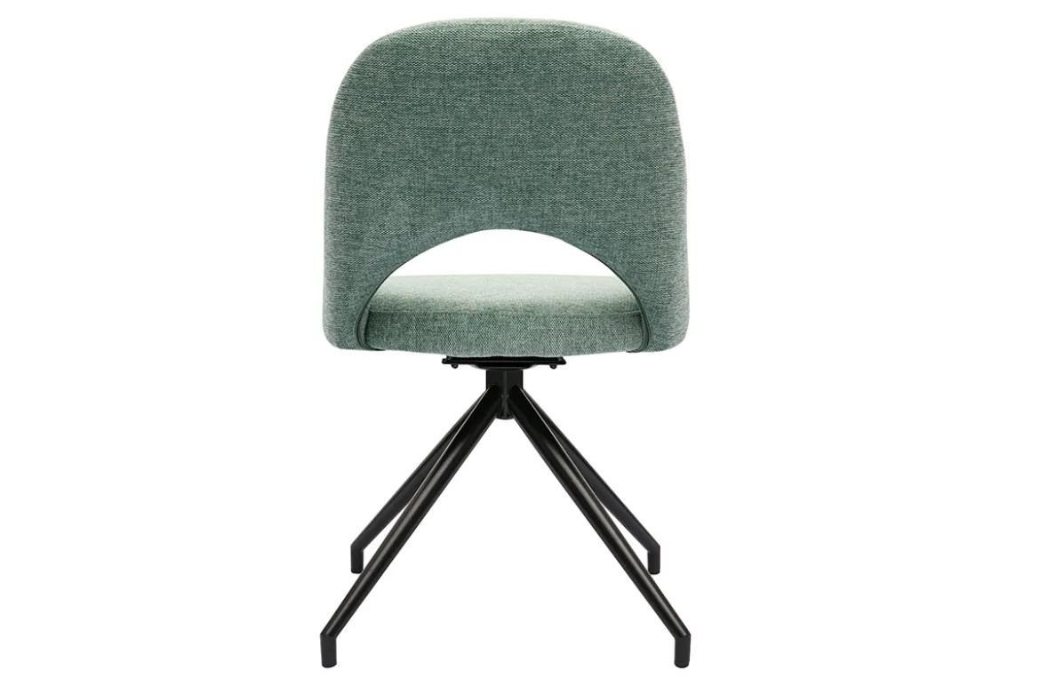Chaise pivotante 360° en tissu effet velours texturé vert céladon et métal noir COSETTE