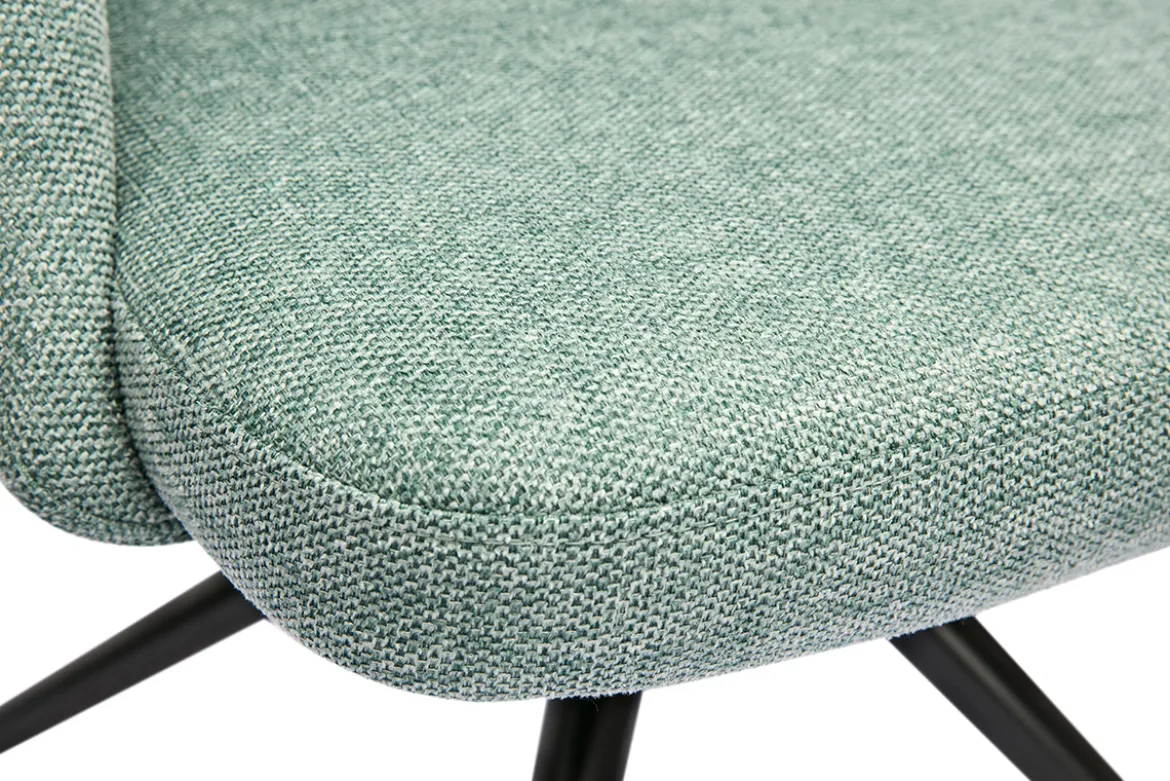Chaise pivotante 360° en tissu effet velours texturé vert céladon et métal noir COSETTE