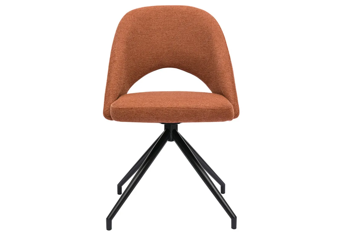 Chaise pivotante 360° en tissu effet velours texturé terre brûlée et métal noir COSETTE