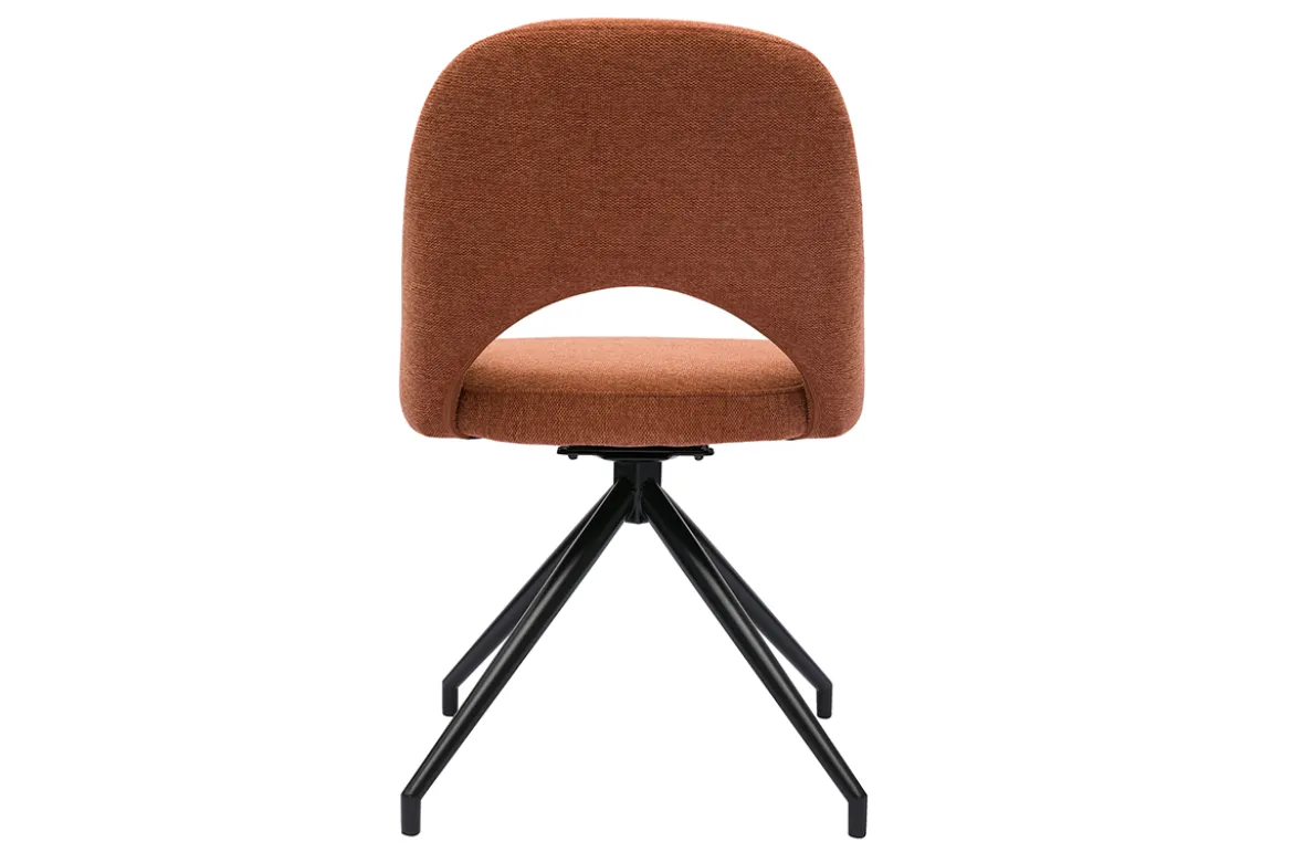 Chaise pivotante 360° en tissu effet velours texturé terre brûlée et métal noir COSETTE