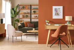 Chaise pivotante 360° en tissu effet velours texturé terre brûlée et métal noir COSETTE