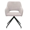 Chaise pivotante 360° en tissu effet velours texturé beige et métal noir LAURETTE