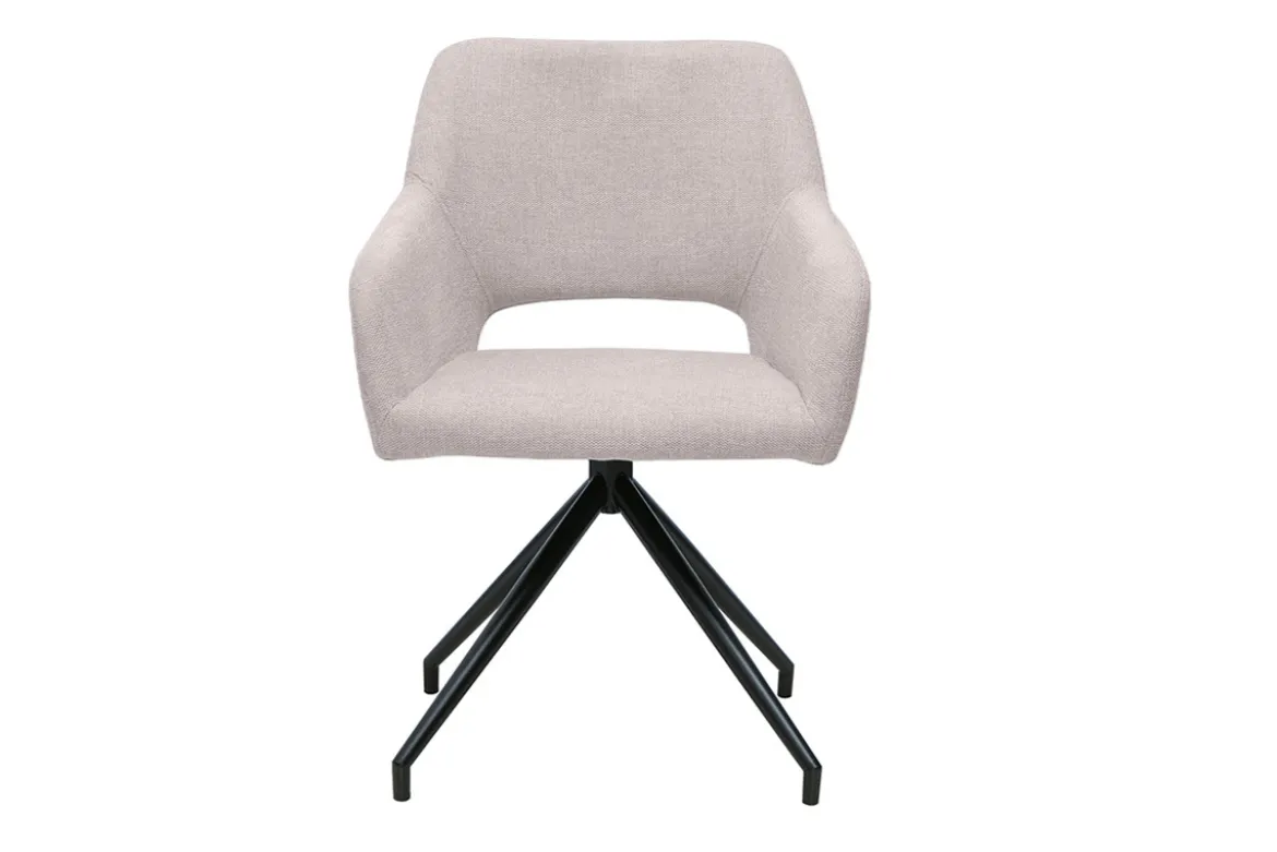 Chaise pivotante 360° en tissu effet velours texturé beige et métal noir LAURETTE
