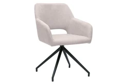 Chaise pivotante 360° en tissu effet velours texturé beige et métal noir LAURETTE