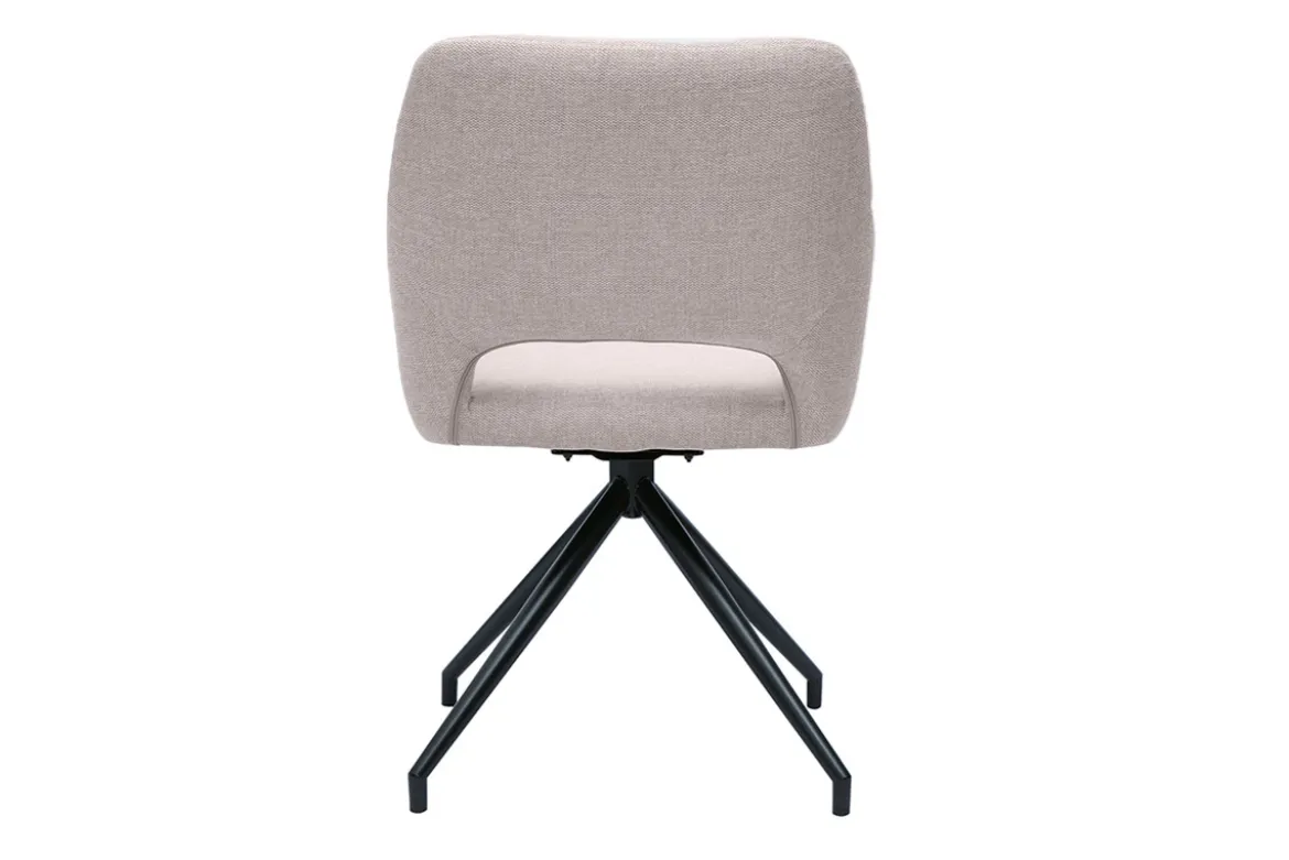 Chaise pivotante 360° en tissu effet velours texturé beige et métal noir LAURETTE