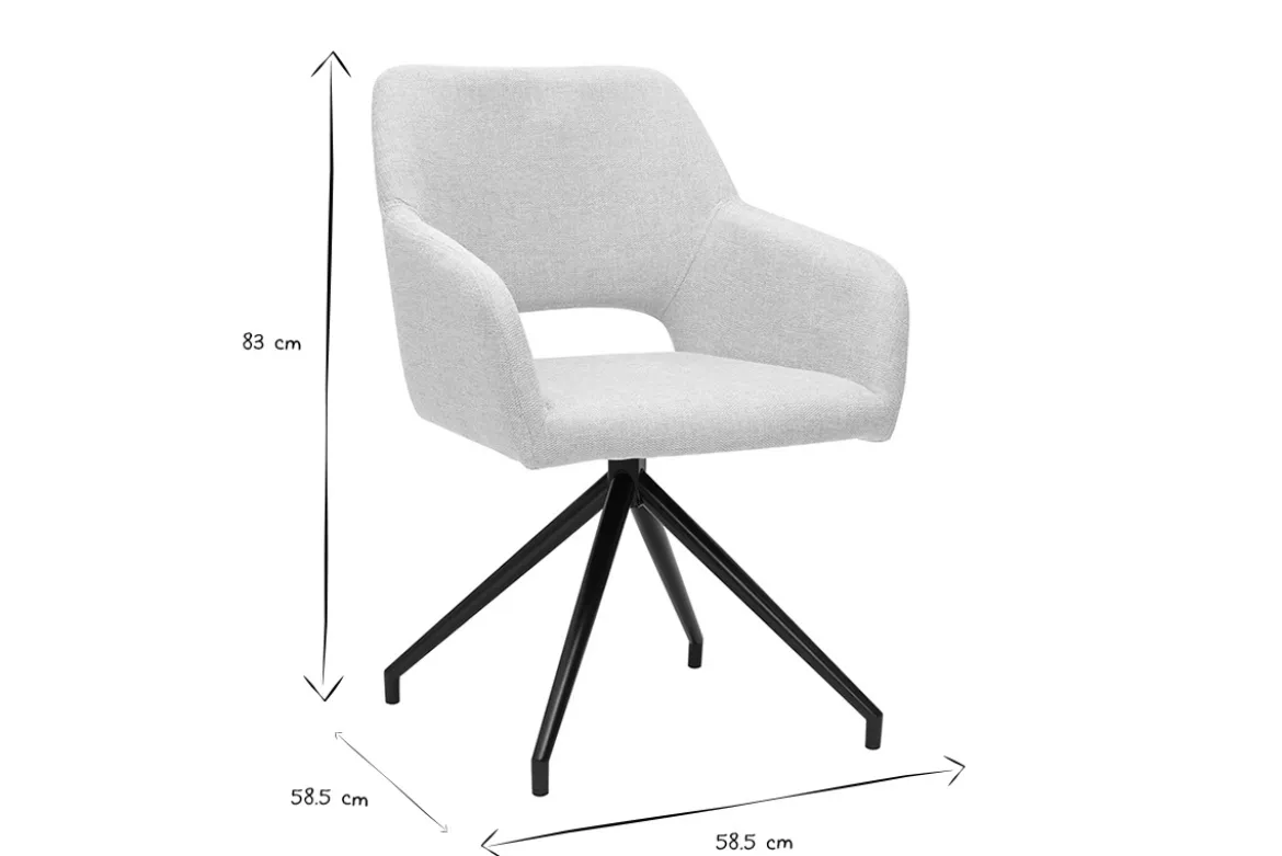 Chaise pivotante 360° en tissu effet velours texturé beige et métal noir LAURETTE