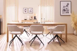 Chaise pivotante 360° en tissu effet velours texturé beige et métal noir JESSY