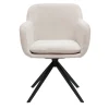 Chaise pivotante 360° en tissu effet velours texturé beige et métal noir AMIKA