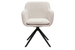 Chaise pivotante 360° en tissu effet velours texturé beige et métal noir AMIKA