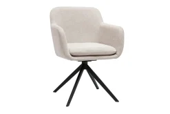 Chaise pivotante 360° en tissu effet velours texturé beige et métal noir AMIKA