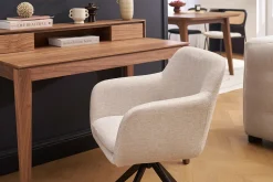 Chaise pivotante 360° en tissu effet velours texturé beige et métal noir AMIKA