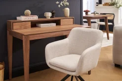 Chaise pivotante 360° en tissu effet velours texturé beige et métal noir AMIKA