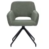 Chaise pivotante 360° en tissu velours côtelé vert kaki et métal noir LAURETTE