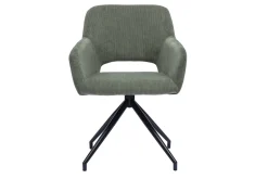 Chaise pivotante 360° en tissu velours côtelé vert kaki et métal noir LAURETTE