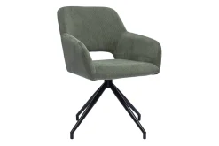 Chaise pivotante 360° en tissu velours côtelé vert kaki et métal noir LAURETTE